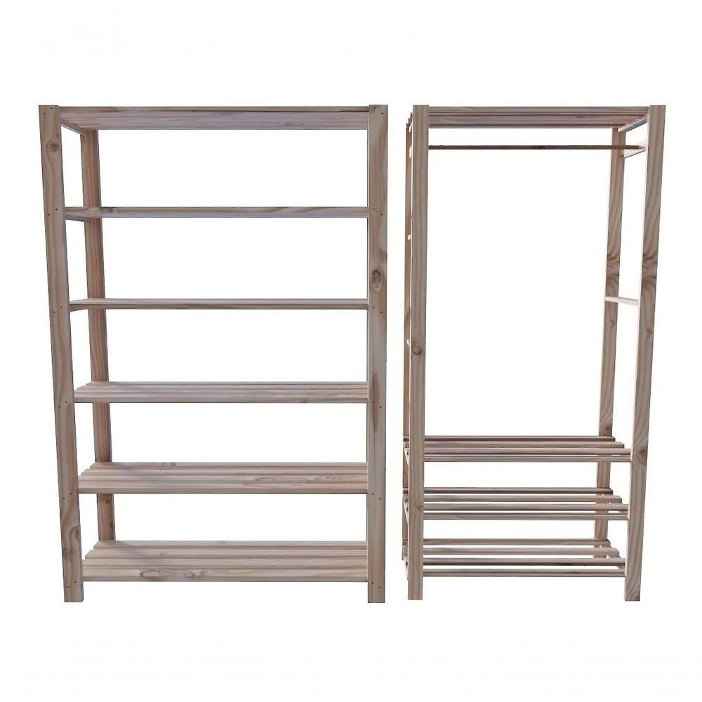 Arara Nova Reforçada E Estante Minimalista De Chão Decorativa Combo Sala