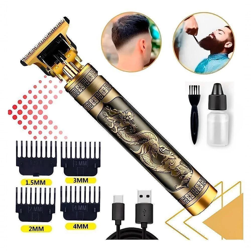 Aparador de Pelos T9 Profissional para Cabelo e Barba Lâmina Titânio Bivolt Dourado 110V