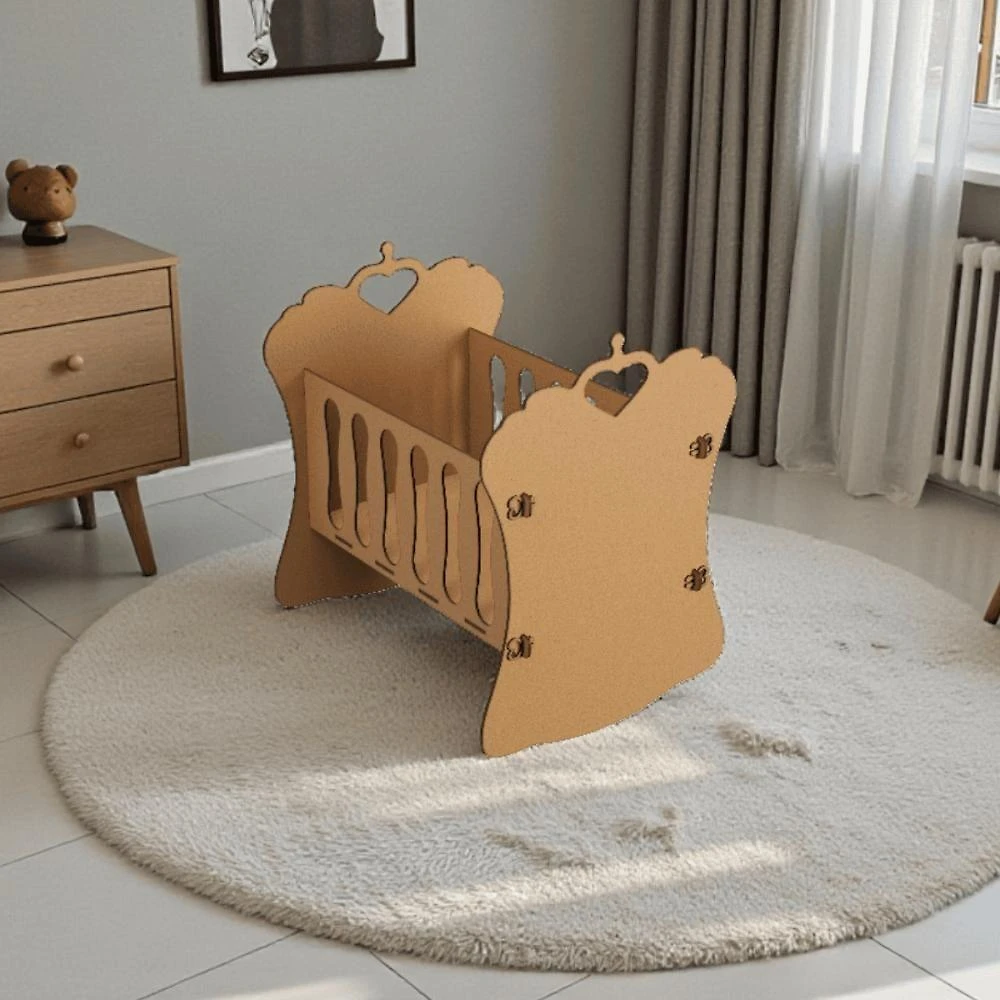 Mini Berço para Bebê Reborn Natural em MDF 4mm para Boneca com Pintura UV Branca