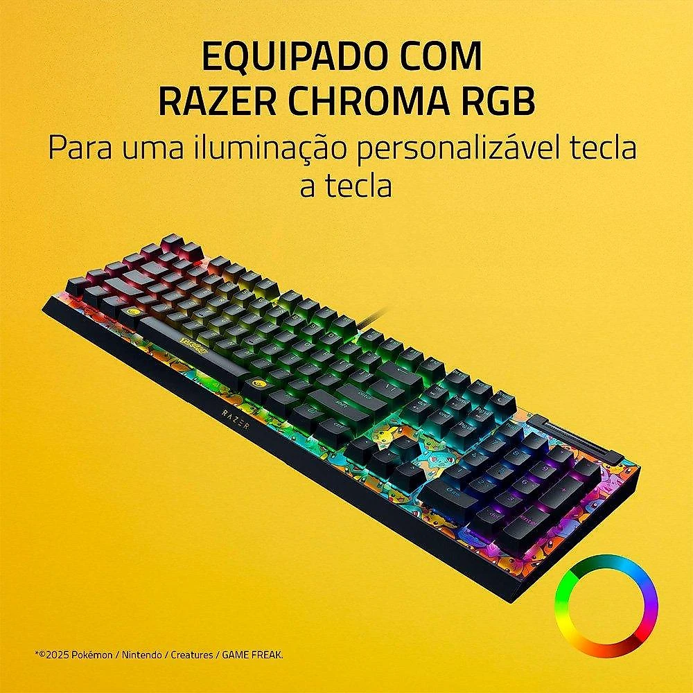 Teclado Mecânico Gamer Razer BlackWidow V4 X, Chroma RGB, Switch Green, Pokémon Kanto Starters Edition, Layout US - RZ03-04704200-R3M1