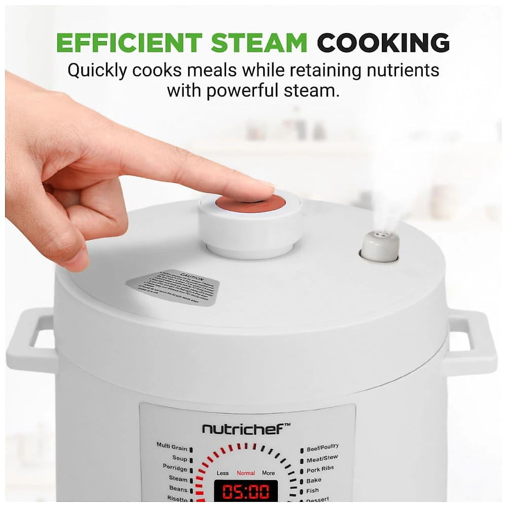 Panela de Pressão Elétrica NutriChef com Capacidade de 5,7 litros e 9 Funções Digitais Cooker de Bancada Ajuste de Tempo e Temperatura Cozinhe, Asse