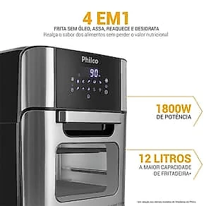 Fritadeira Elétrica Sem Óleo Air Fryer Oven Philco 12L PFR2200 Preta 110V