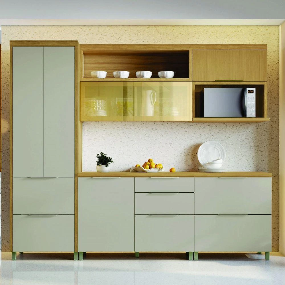 Cozinha Marquesa 5 Peças 6 Portas 6 Gavetas MDF 270CM Nature e Greige Nesher Móveis