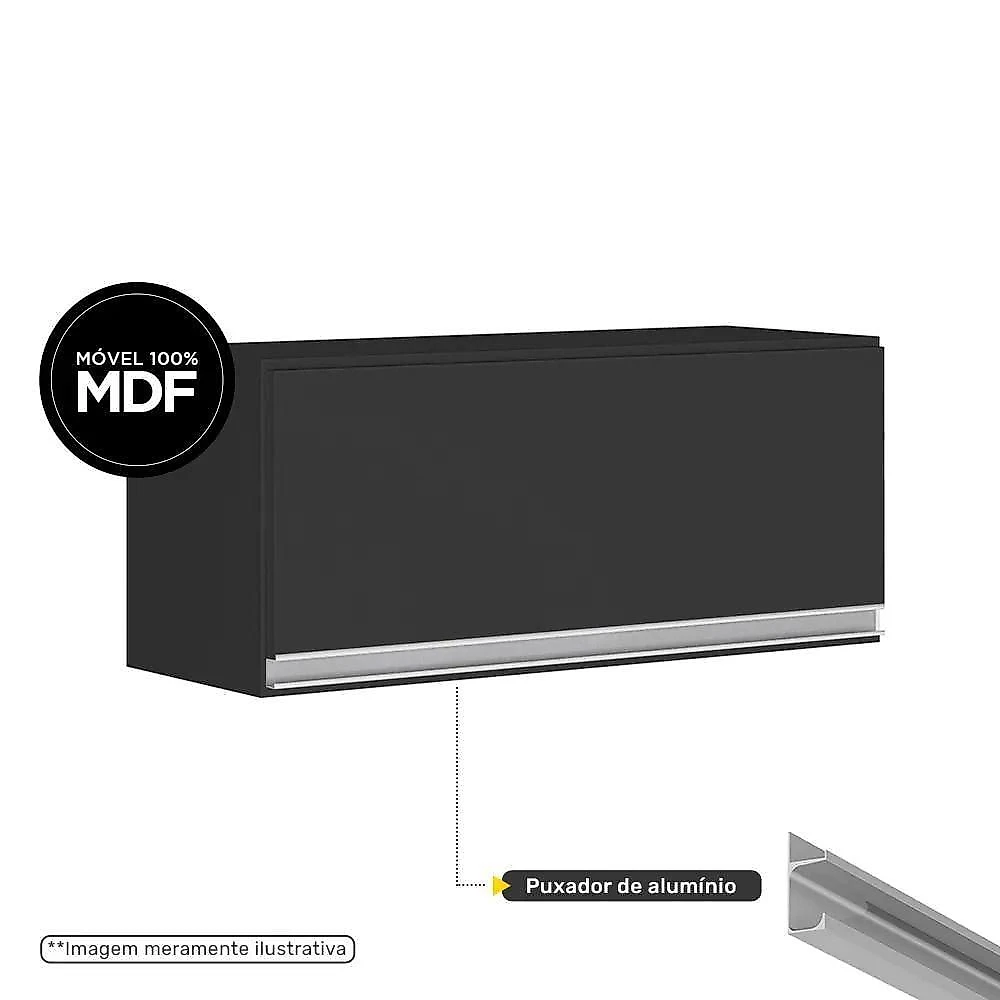 Cozinha Planejada Lux 3 Peças 100%mdf Balcão Gabinete Sem Tampo 119cm 3 Gavetas Preto - Abmaza