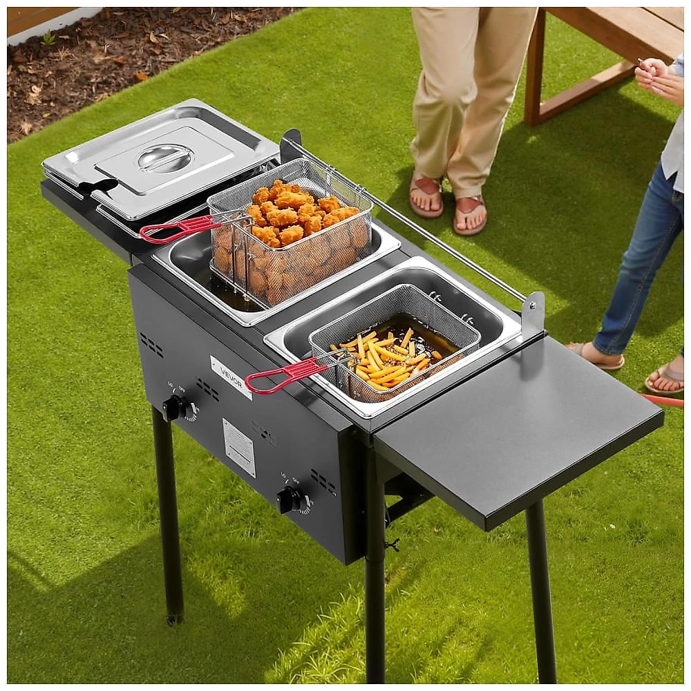 Fritadeira a Gás Outdoor VEVOR Dupla Inox 18L 2 Cestos Termômetro Uso Externo