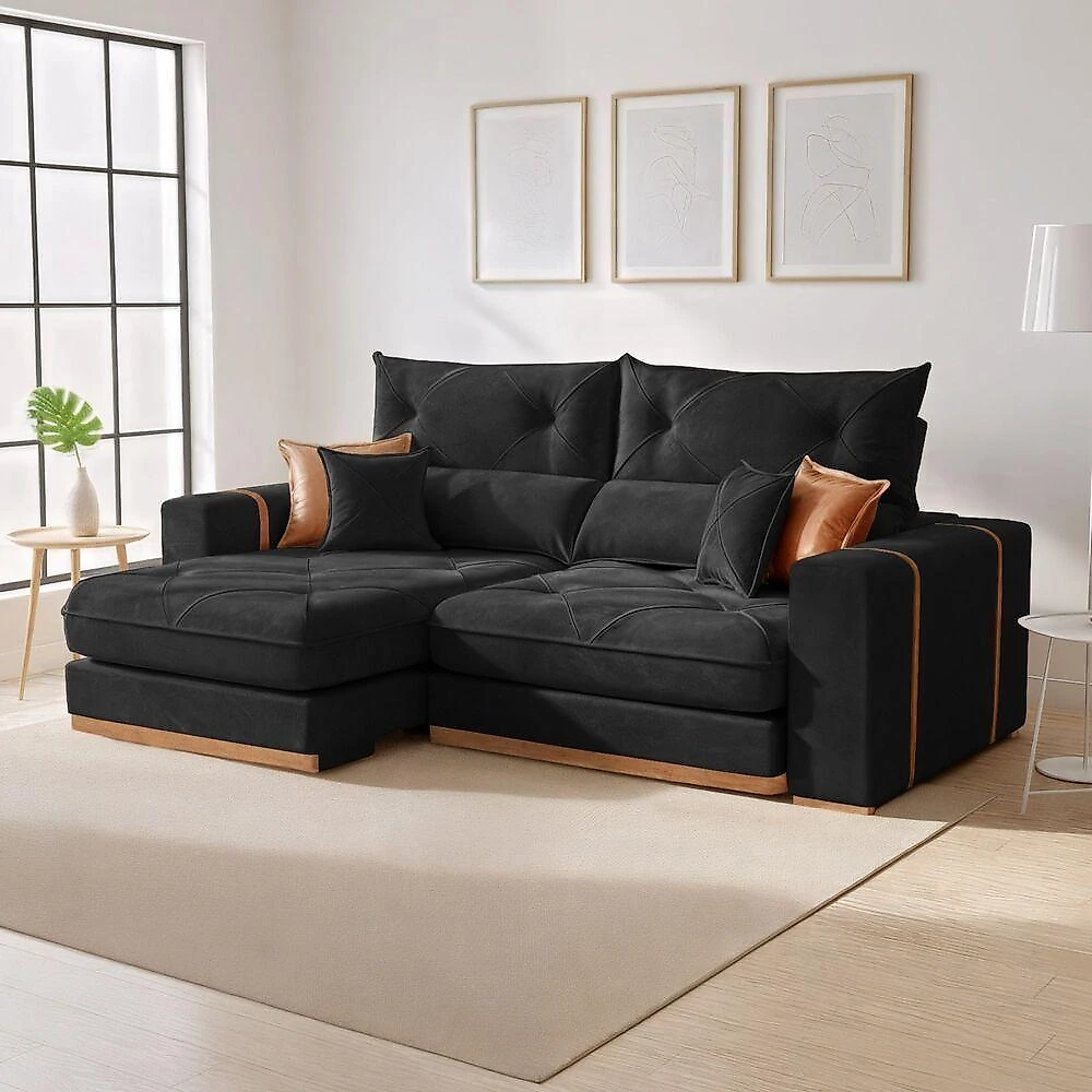 Sofá Montreal 4 Lugares Retrátil e Reclinável 250CM Preto