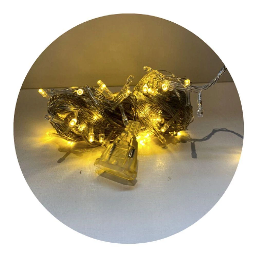 Cordão de LED 100 Lâmpadas 10 Metros Fio Cristal 8 Funções 110V Branco Quente