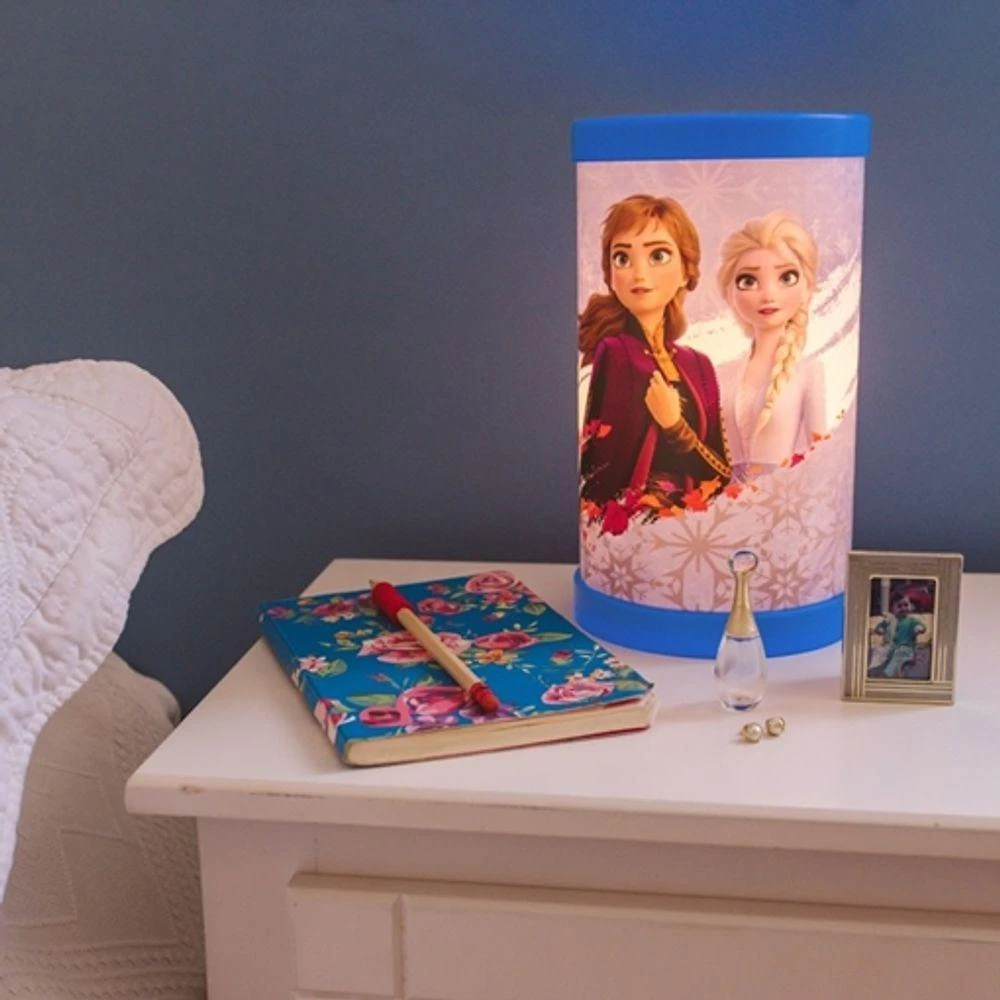 Luminária de Mesa Elsa e Anna Frozen Disney Bivolt com Luz Difusa Azul