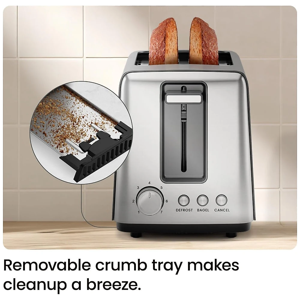 Torradeira Chefman 2 Fatias, 7 Níveis de Douramento, Bandeja Removível, Ideal para Pães Grossos e Bagels com Função de Descongelar e Cancelar