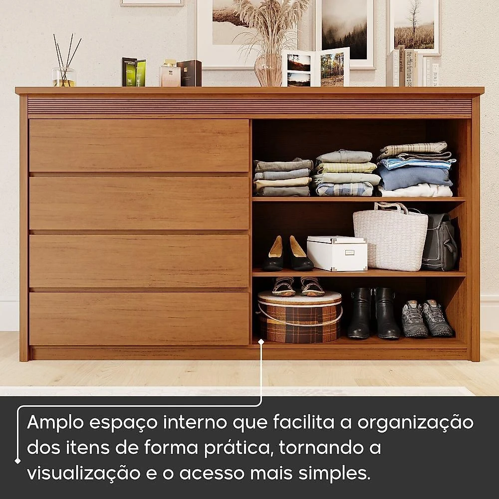 Cômoda 2 Portas 4 Gavetas Mdf Polidoro Rubi