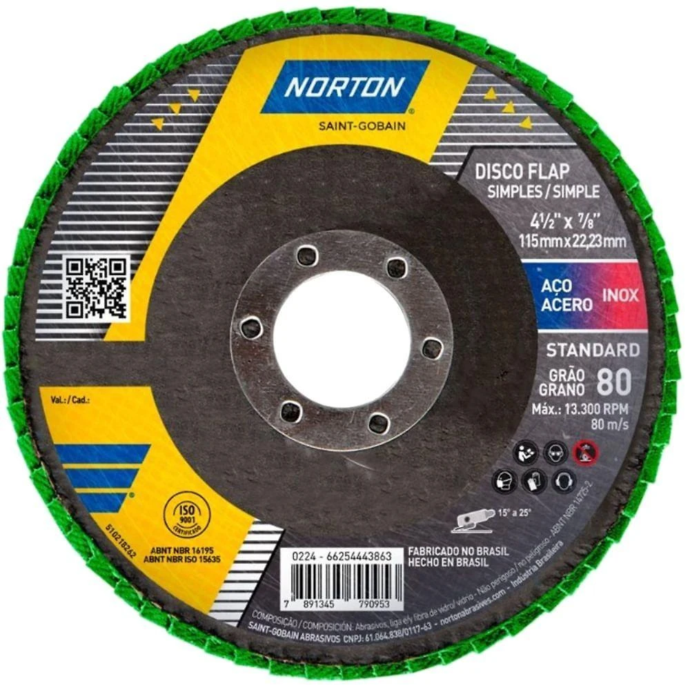 Disco Flap Fibra 4.1-2' Grão 80 R244 Standart 115x22,23mm 0080 66254443863 Nortan Disco Flap Fib