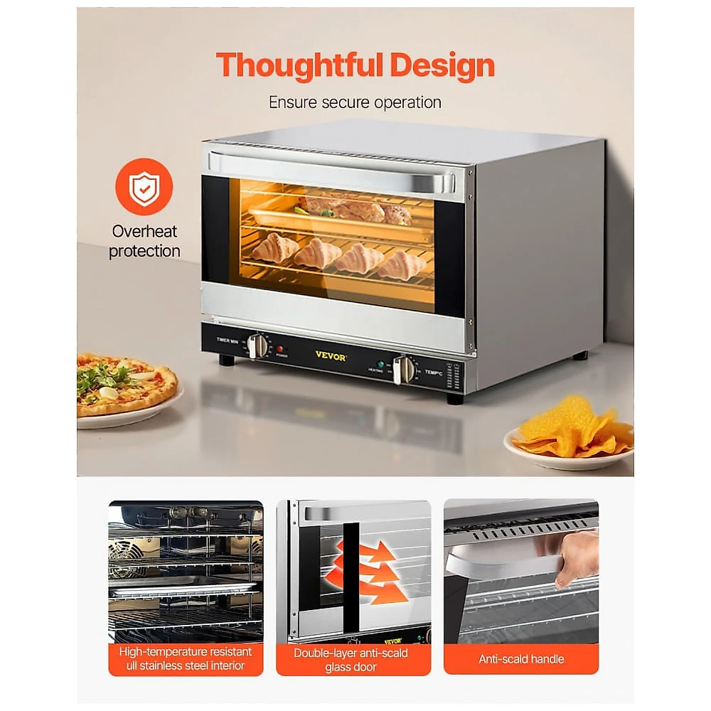 Forno Elétrico Convecção VEVOR 21L 3 Grelhas Inox Porta Vidro Temperado 110V
