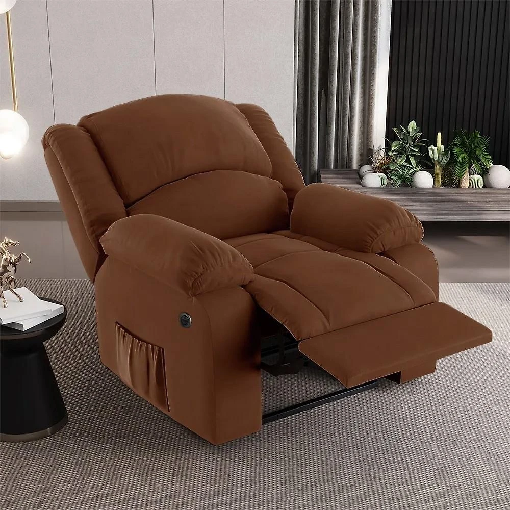 Poltrona Do Papai Reclinável Pietra Power Elétrica Usb Fh9 Veludo Terracota - Mpozenato