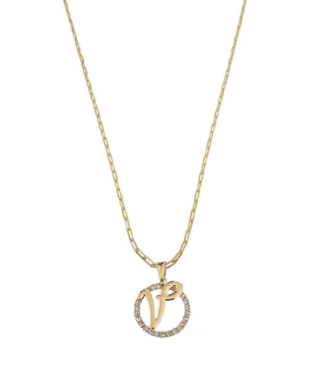 Miniatura Colar Corrente 45 Cm Feminina Pingente Letra V Banhado Ouro