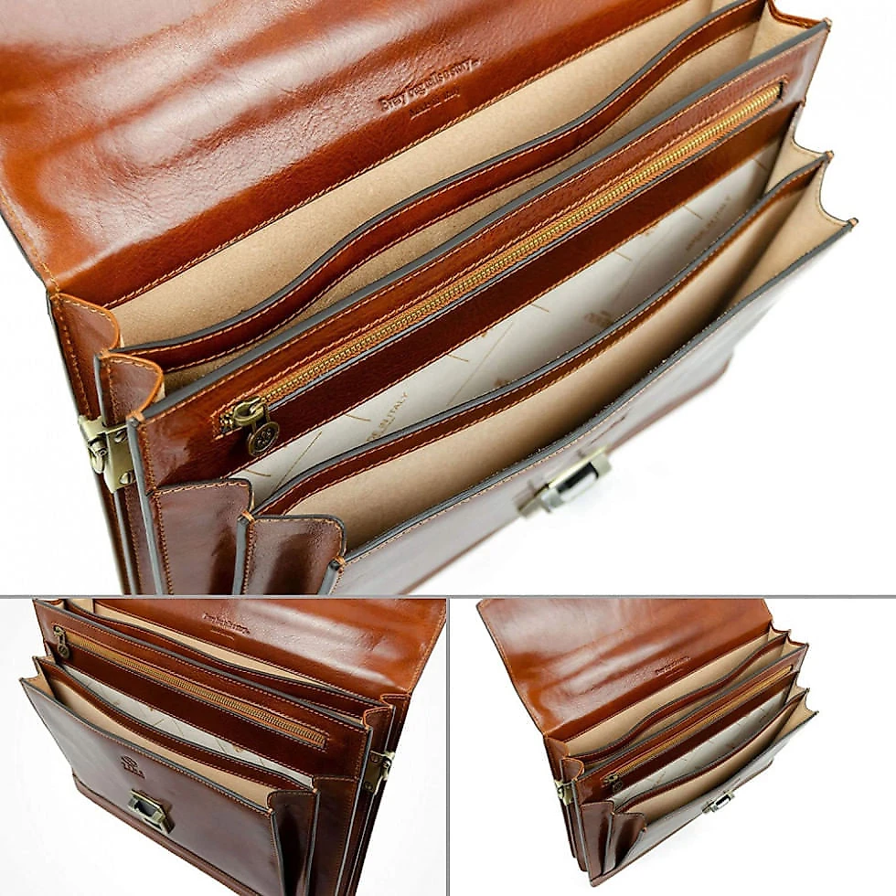 Bolsa Maleta Time Resistance de Couro Masculina para Laptop , Marrom