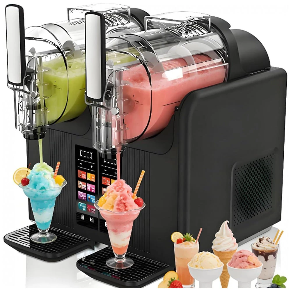 Máquina de Slush Raspadinha JINTVO Duplo Tanque 2L 7 Programas Auto Limpeza 430W Preta