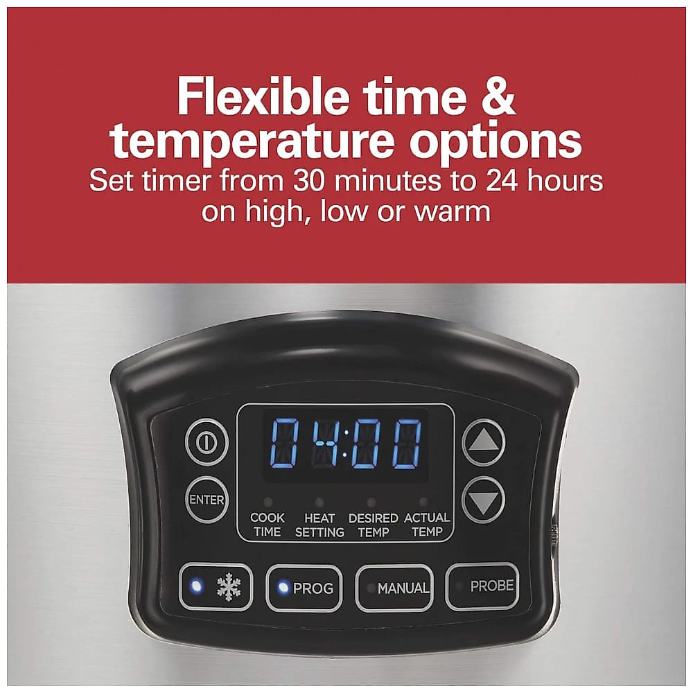Panela Elétrica de Cozimento Lento Programável Digital Portátil Hamilton Beach 5,68 litros Set Forget com Trava de Tampa, Sonda de Temperatura