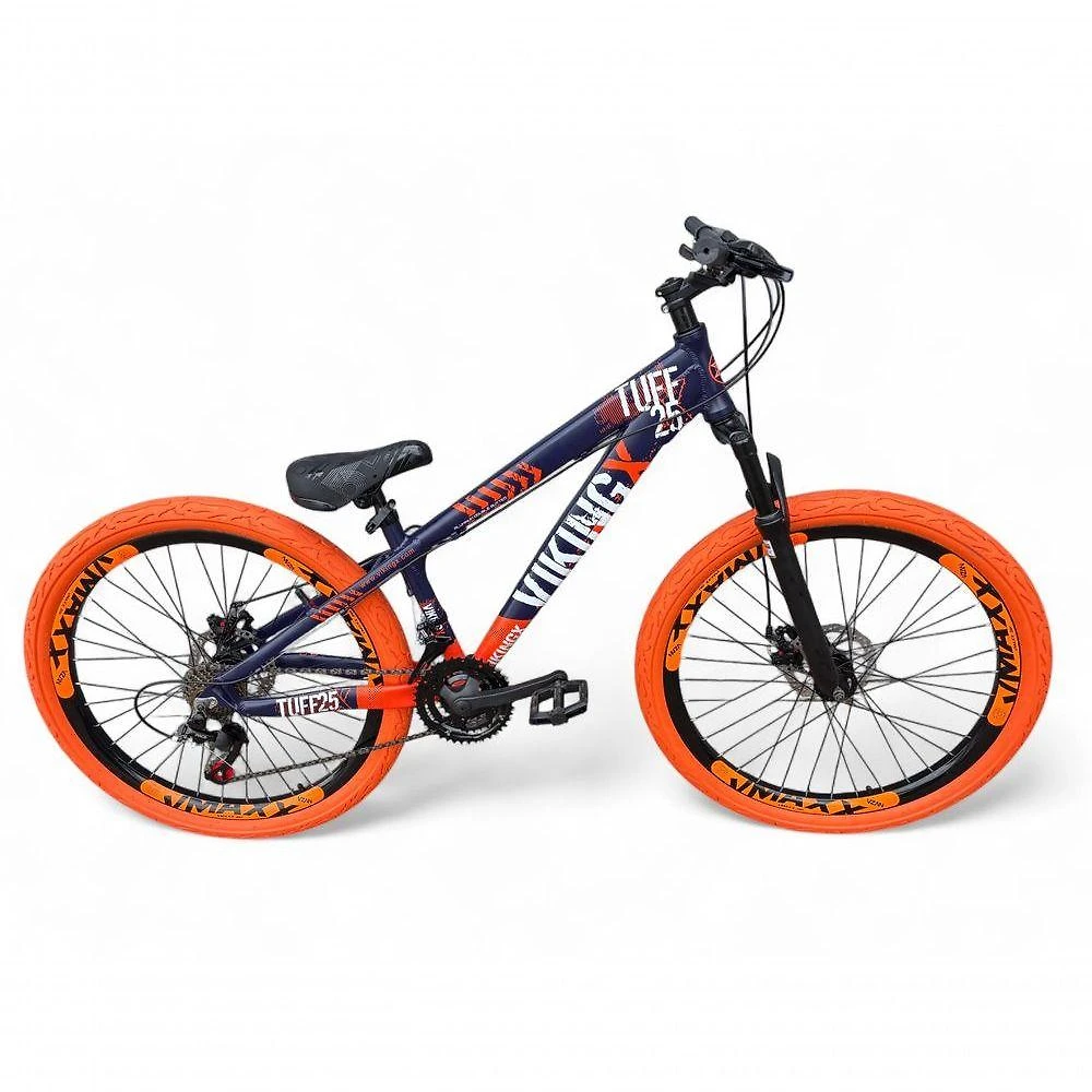 Bicicleta Aro 26 Vikingx Tuff X25 Freeride 21v Aros Vmaxx Dh Freio A Disco Pneu Flame - Roxo-laranja