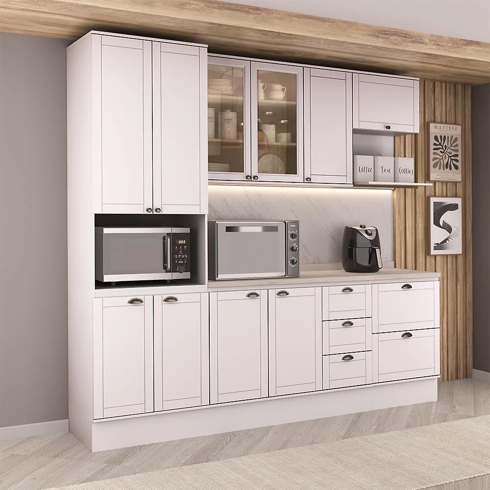 Cozinha Completa Milla Comfort 10 Portas 5 Gavetas MDF 250CM Branco