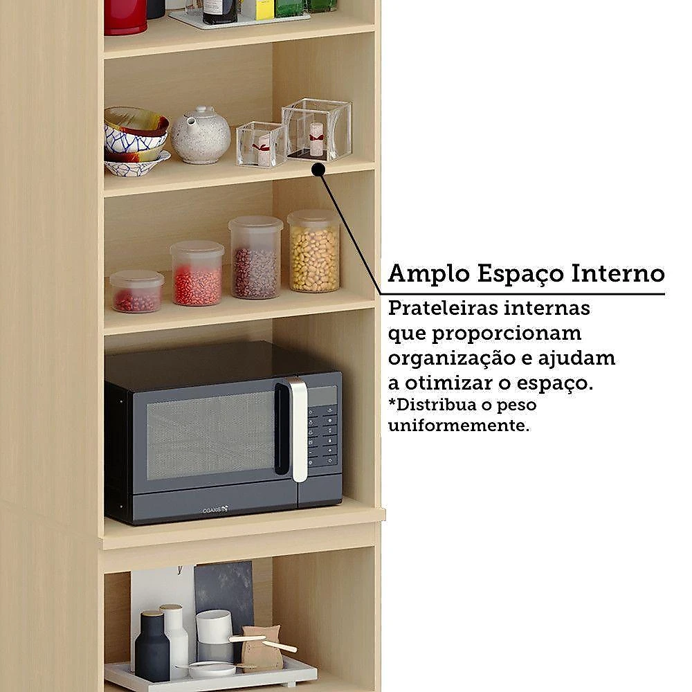 Paneleiro 100% Mdf 4 Portas 70cm Aura Luciane Móveis Carvalho-cinza Cristal