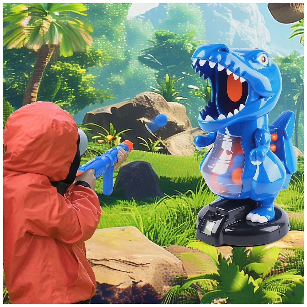 EagleStone TRex - Brinquedo Eletrônico de Tiro com Dinossauro para Crianças de 6 a 12 Anos, com 24 Bolinhas de Espuma e Pistola de Ar