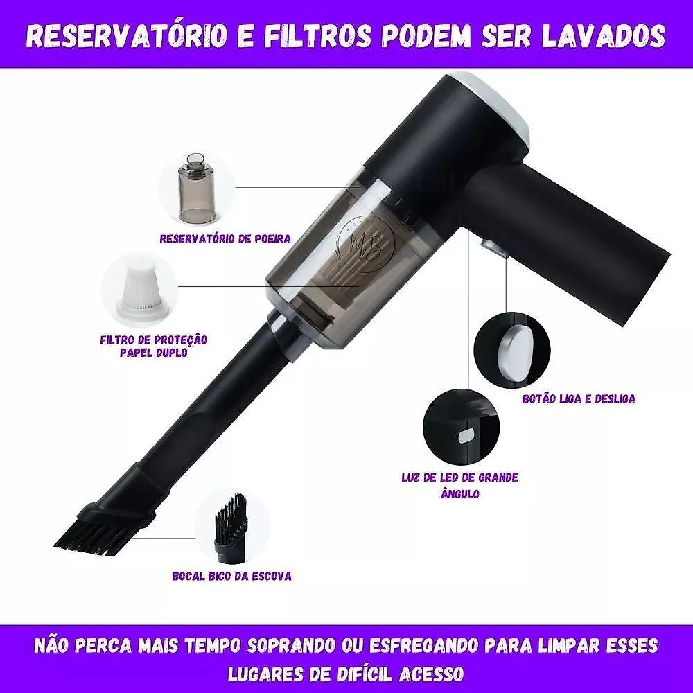 Aspirador Automotivo Portátil Carisma Mini Aspirador de Pó Recarregável 120W 0,5L sem Fio 6000Pa