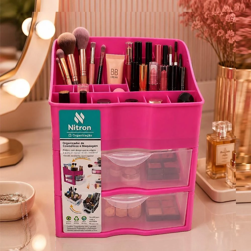 Organizador de Maquiagem com 2 Gavetas Porta Cosméticos Branco Yeet