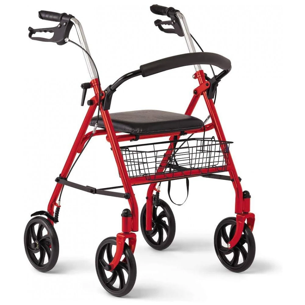 Andador Adulto Idoso com Apoio de Braço, Assento Acolchoado e Cesto, Suporta até 136 kg, MEDLINE MDS86860ERS8, Vermelho