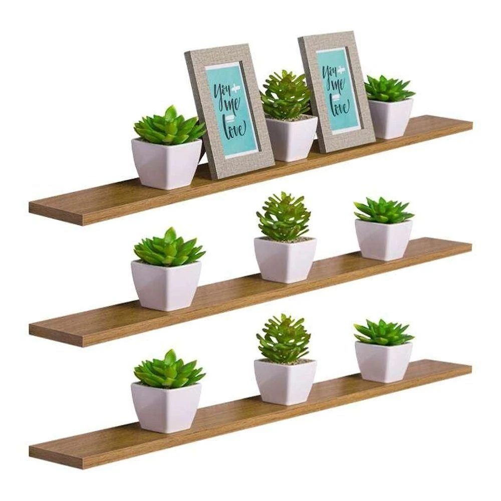 Prateleira Kit 3 80X10CM MDP Fixação Suporte Invisível Moderno Sala Marrom Mercado das Prateleiras