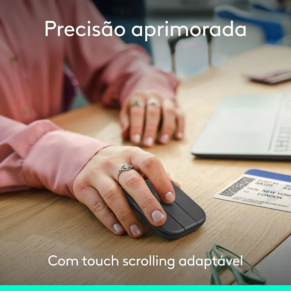 Mouse Sem Fio Logitech Mobi Fold, portátil, dobrável e slim, touch scroll, cliques discretos, 4K DPI, Bluetooth