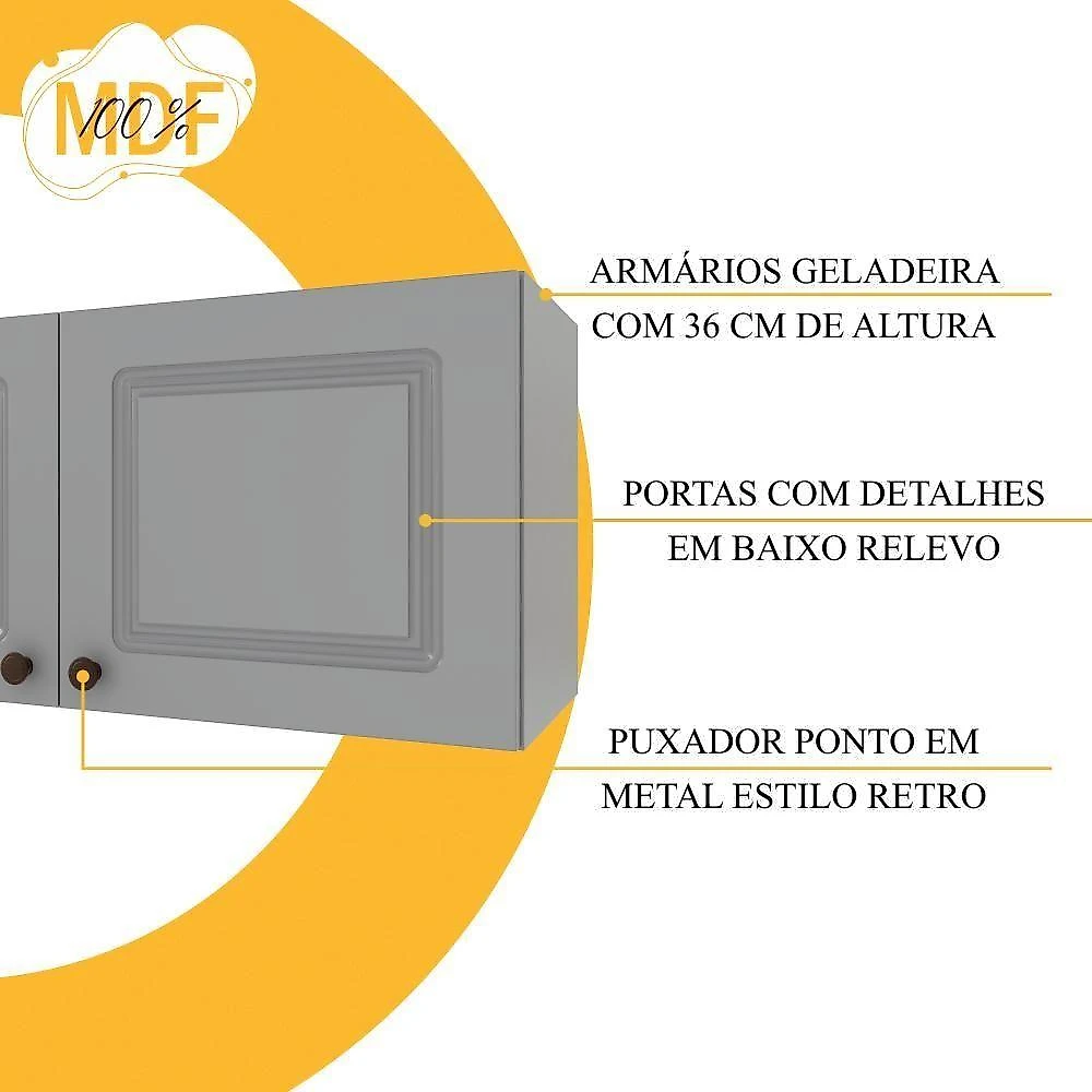 Combo de Cozinha Amoudi 3 Portas 2 Gavetas MDF 120CM Titânio Fosco Amoudi Móveis