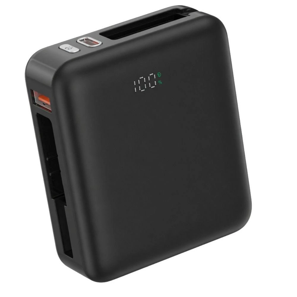 Carregador Portátil MDM Quadrado com Display Digital e Cabos Lightning e USB C Preto