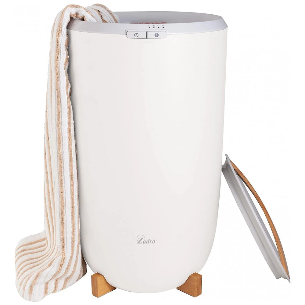 Aquecedor de Toalha Elétrico 20L com 4 Configurações de Temporizador, 110V, Zadro, Branco e Marrom Claro