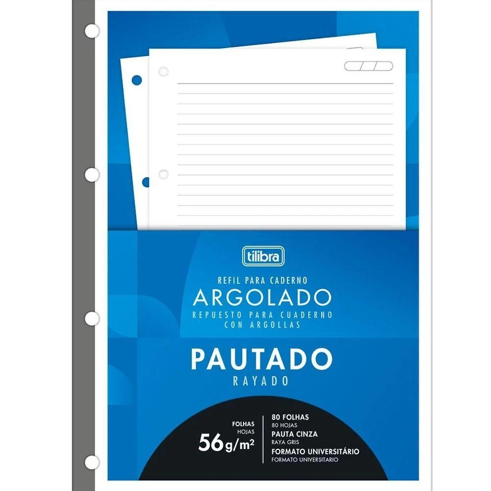 Bloco Fichário Tilibra Academie Pautado Cinza 80 Folhas Formato 200MM X 275MM Branco