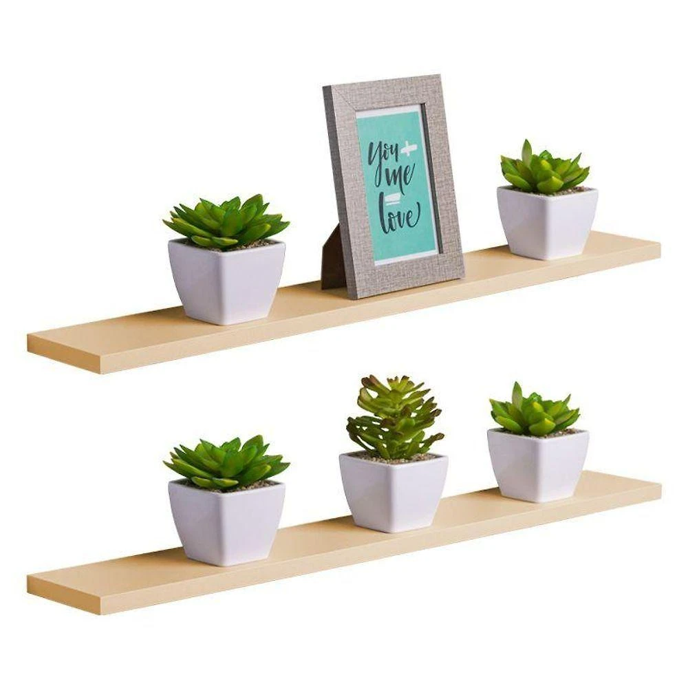 Prateleira Kit 2 70X10CM MDP Fixação Suporte Invisível Moderno Sala Bege Claro Mercado