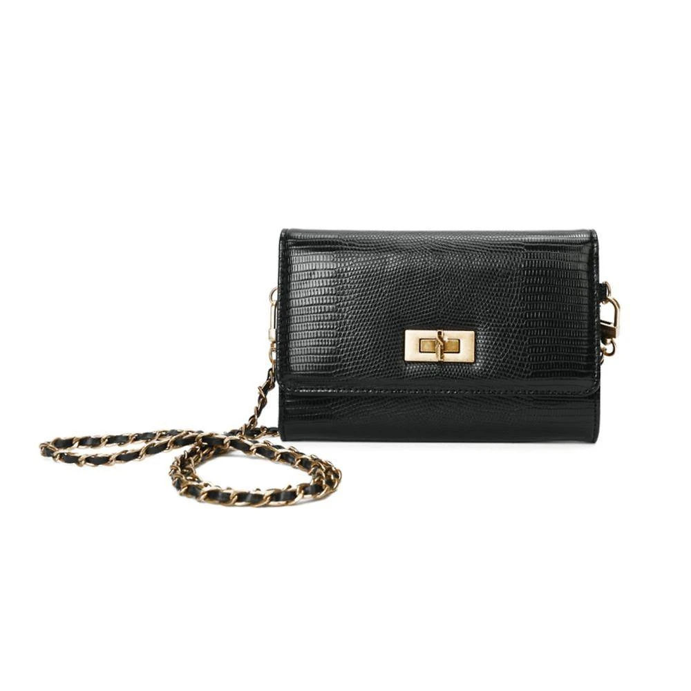 Bolsa Carteira Transversal Santa Lolla Lizard Sintético Preta Feminina