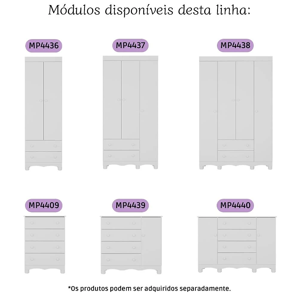 Quarto de Bebê Completo com Berço Americano 3 em 1 Colchão Incluso Dengo Multimóveis MP4604 Branco