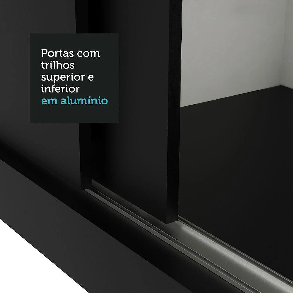 Guarda-roupa solteiro 2 portas de correr com espelho preto milano madesa