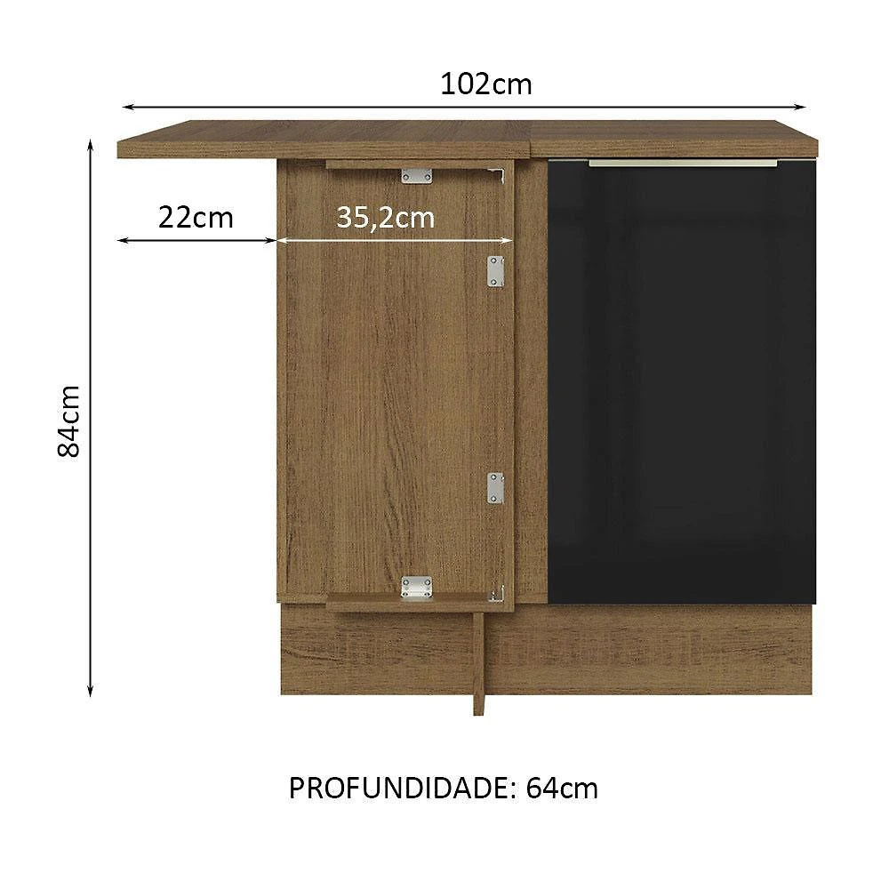 Balcão de canto 1 porta rustic/preto lux madesa