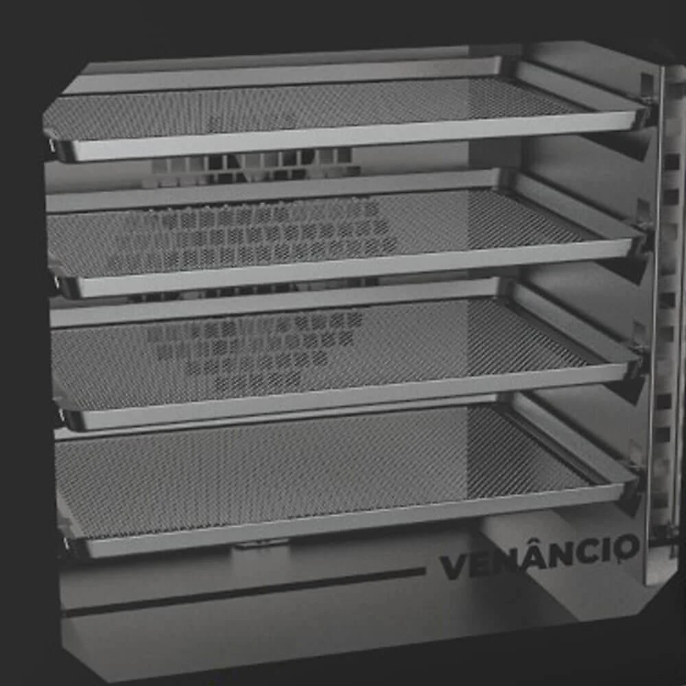 Forno Convector Venâncio Smart Basic 4 Esteiras Com Corpo Preto E Painel Inox 220V Fcsb4eprin