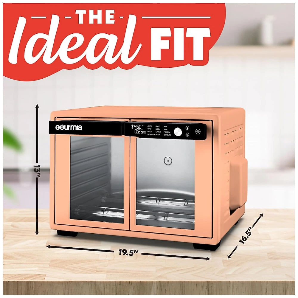 Gourmia Forno Air Fryer French Door 37 Qt Capacidade Grande, 12 Funções, Display Digital, Aço Inox Pêssego