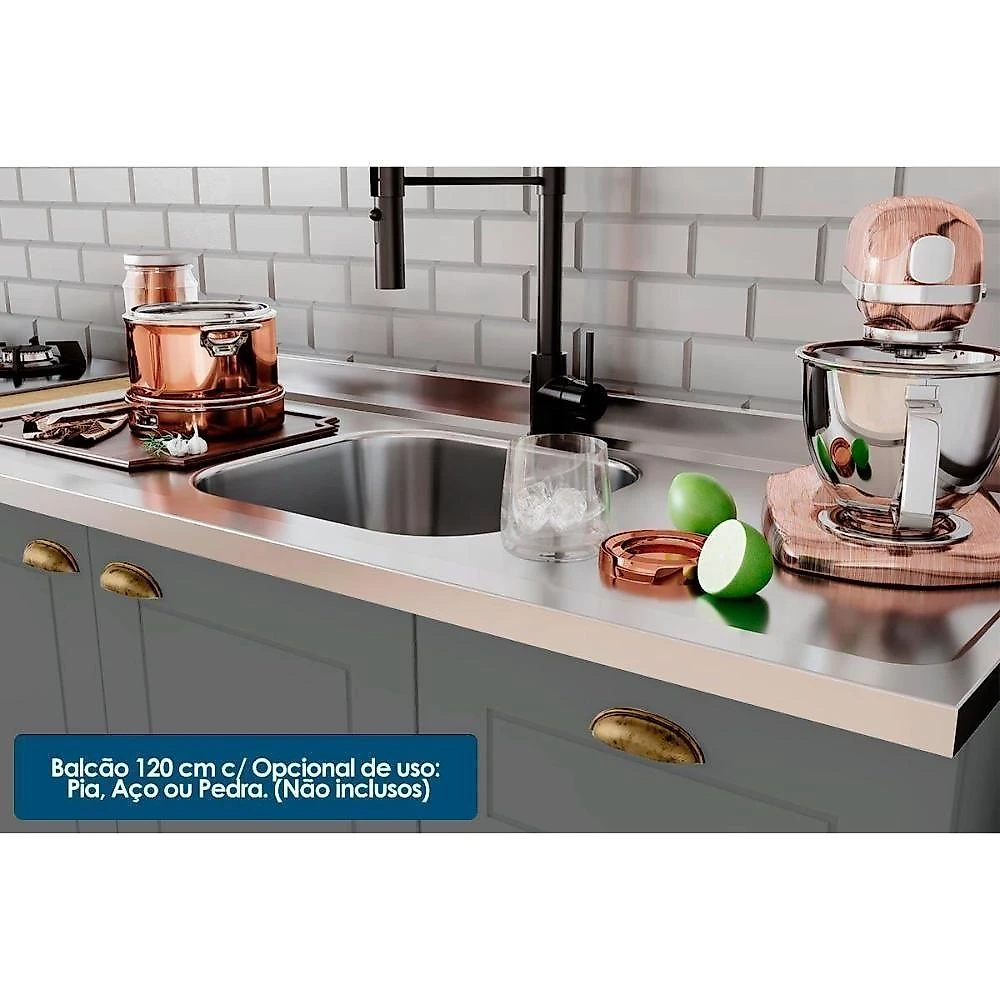 Cozinha Completa Henn 6 Peças 2 Portas 3 Gavetas MDF-MDP 120CM Cinza