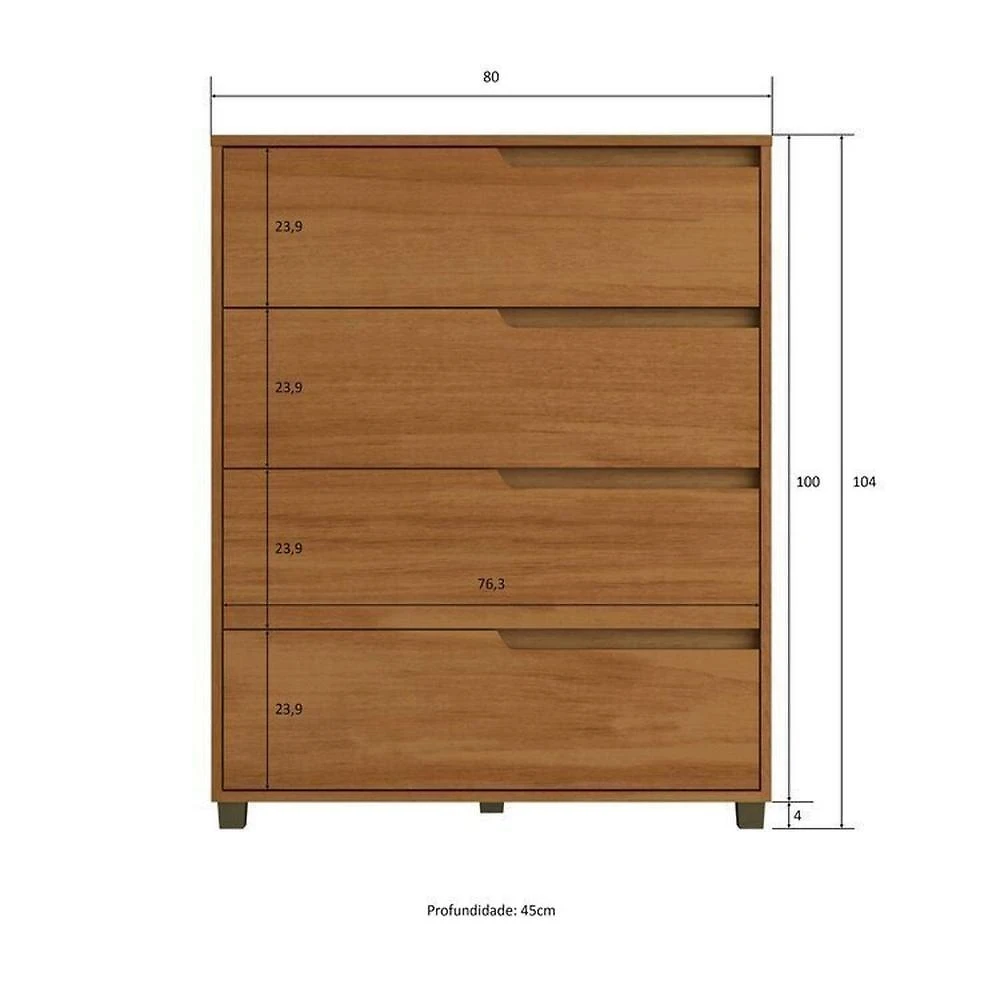 Quarto Casal com Guarda-Roupa 2 Portas de Correr, Cômoda e 2 Mesas de Cabeceira Malthus Nature
