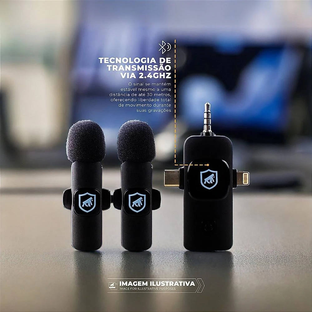 Microfone de Lapela 3 em 1 - Armor - Tipo C / Lightning / P2 - Gshield