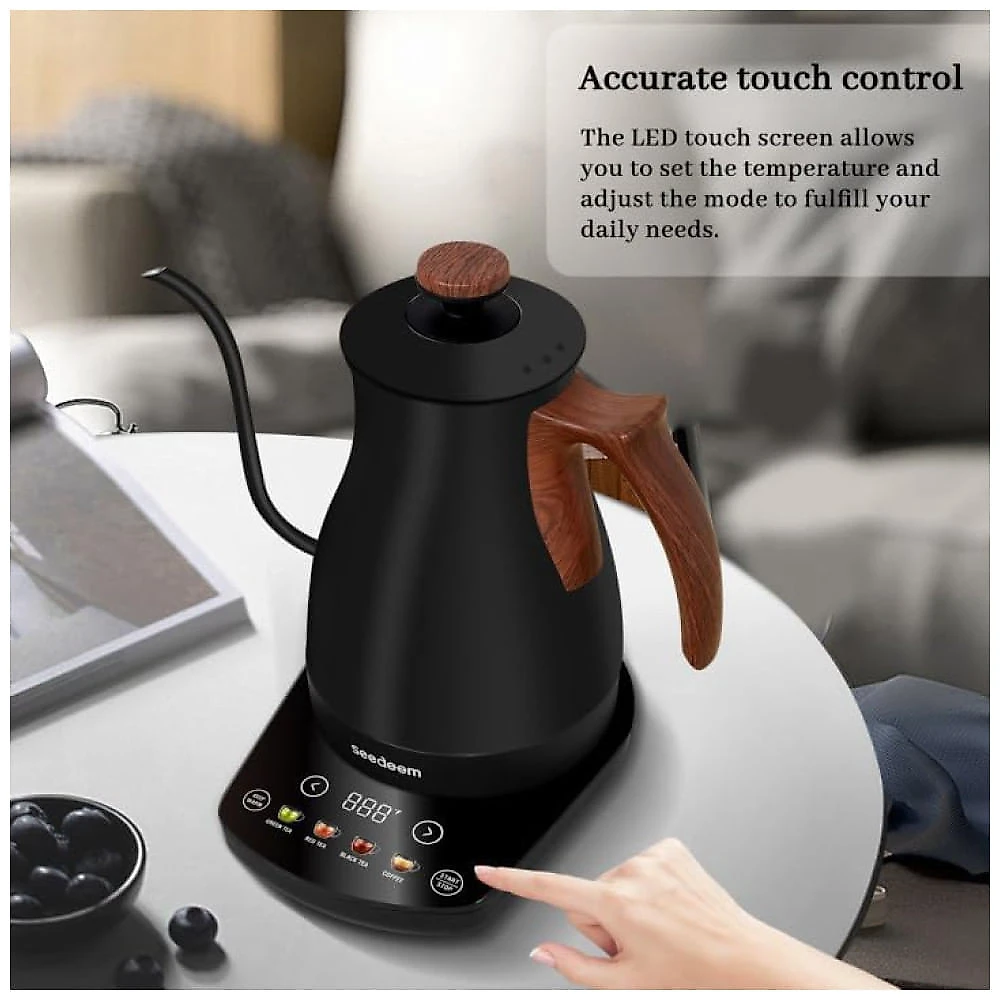 Chaleira Elétrica Gooseneck SEEDEEM Tela Sensível ao Toque 1200W para Chá e Café com 4 Modos de Aquecimento e Controle de Temperatura