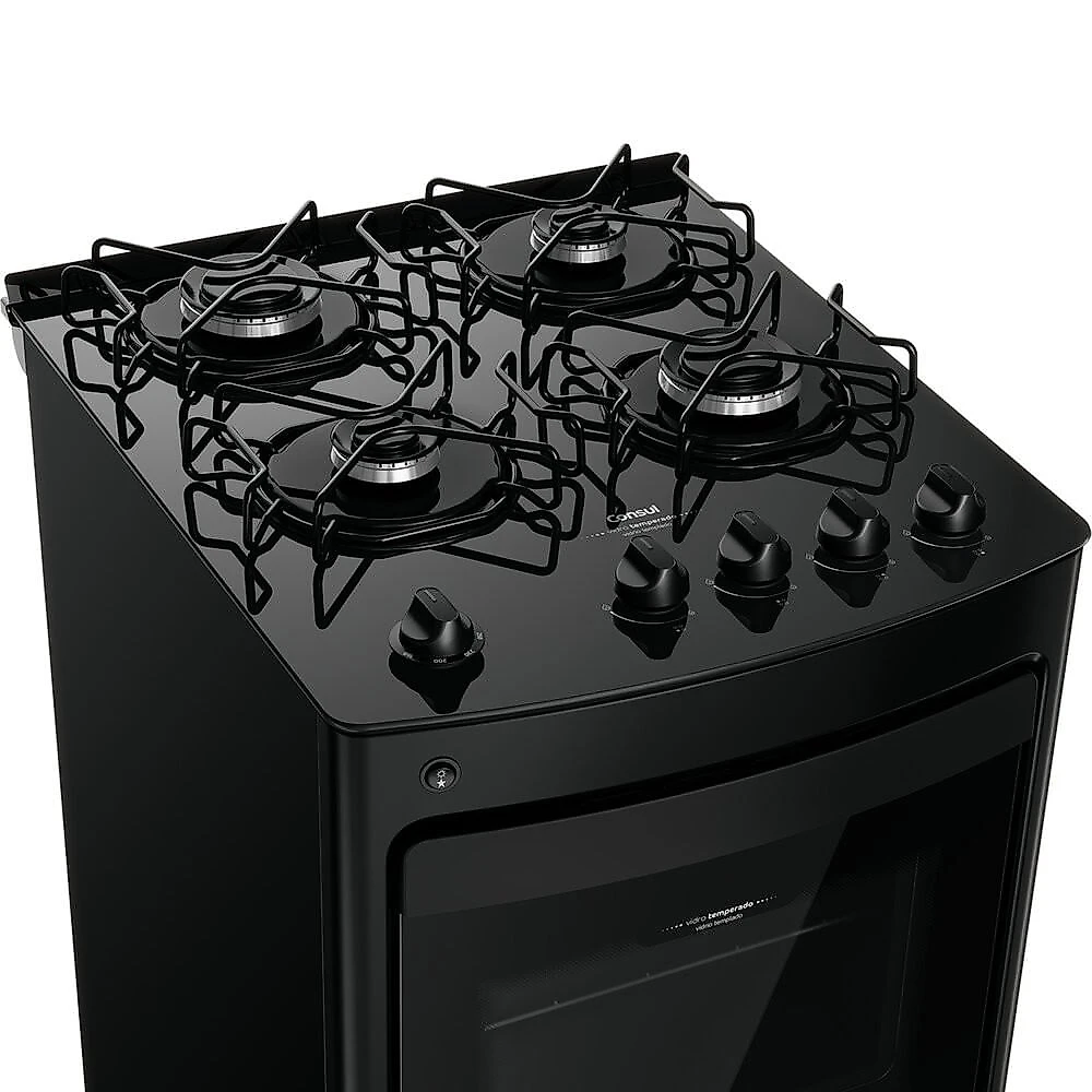 Fogão CFO4VBE com 4 Bocas Mesa de Vidro Grades Individuais Super Estáveis Consul Preto - Bivolt