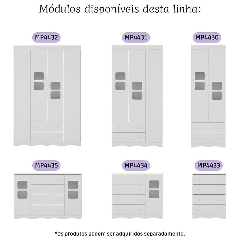 Quarto De Bebê Completo Com Berço 3 Em 1 Para Colchão 130x60cm Serena Multimóveis MP4531 Branco