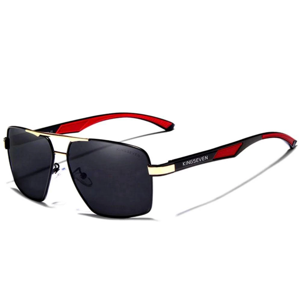 Óculos De Sol Masculino Design Alumínio Lente Espelho Polarizada Uv400 Preto Dourado