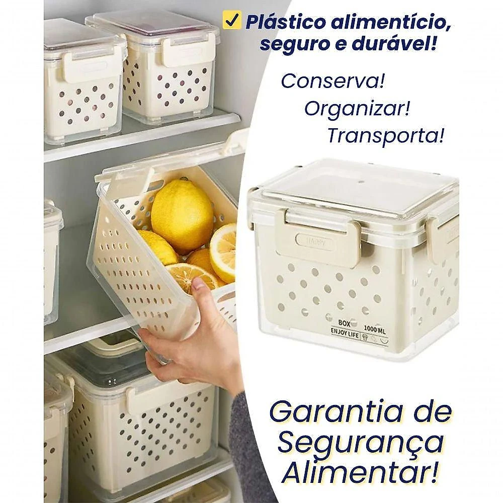 Conjunto 5 Potes Herméticos Translúcido com Cesto Escorredor Bpa Free Top Rio Comercial