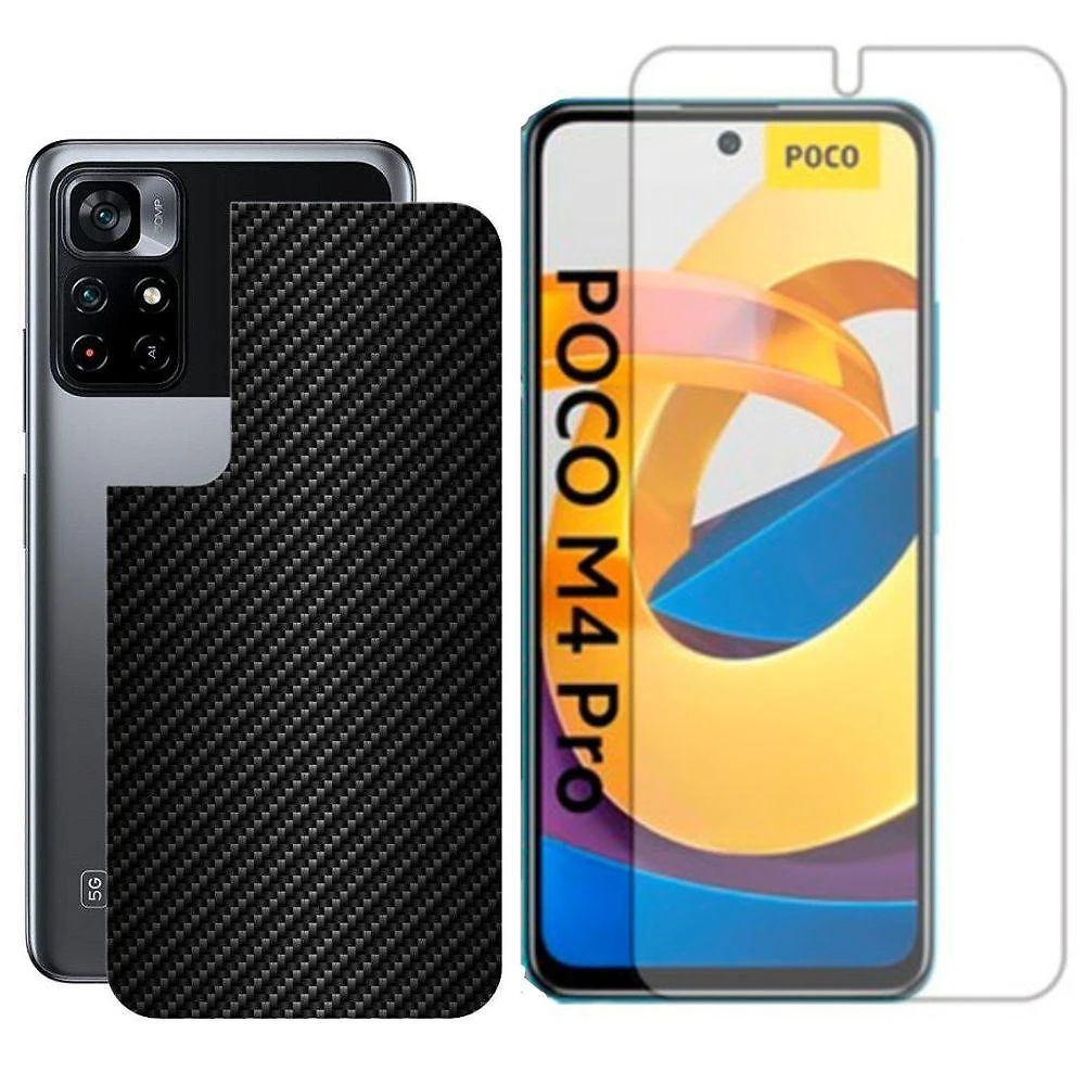 Película Hidrogel + Adesivo Fibra De Carbono Para Poco M4 Pro 5g- Preta